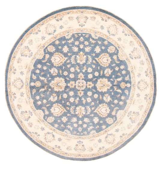 Bordered  Traditional Blue Area rug Round Pakistani Hand-knotted 373841