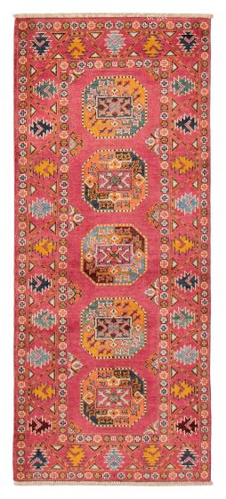 Geometric  Transitional Pink Runner rug 6-ft-runner Afghan Hand-knotted 390364