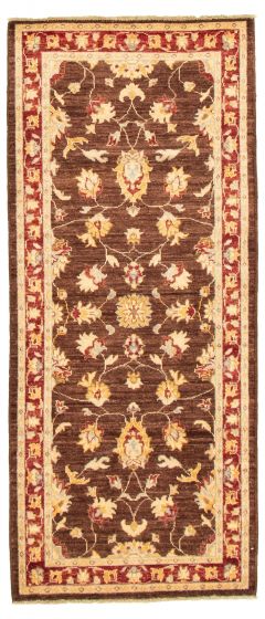 Bordered  Traditional Brown Runner rug 7-ft-runner Afghan Hand-knotted 318043
