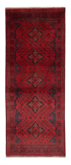Bordered  Traditional Red Runner rug 7-ft-runner Afghan Hand-knotted 376462