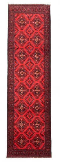 Bordered  Traditional Red Runner rug 10-ft-runner Afghan Hand-knotted 342318