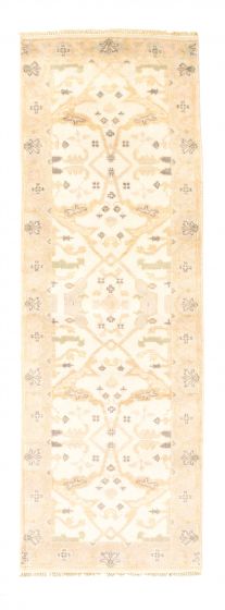 Bordered  Traditional Ivory Runner rug 8-ft-runner Indian Hand-knotted 345066