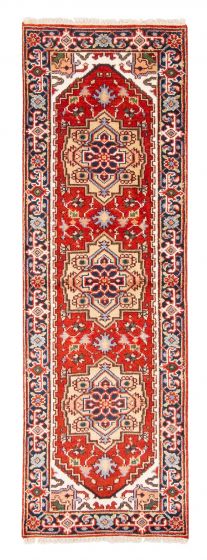 Bordered  Traditional Red Runner rug 8-ft-runner Indian Hand-knotted 377354