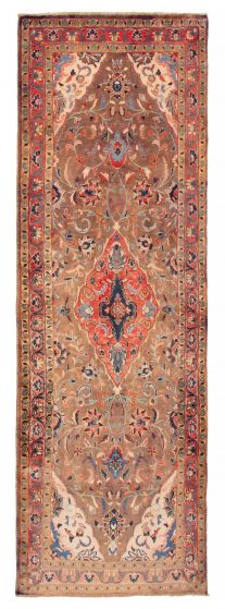 Bordered  Traditional Brown Runner rug 11-ft-runner Turkish Hand-knotted 390742