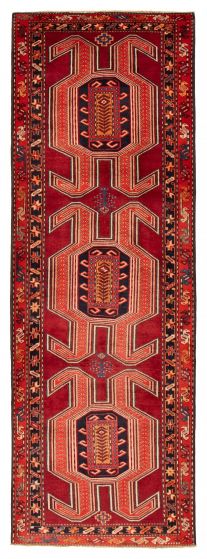 Geometric  Traditional Red Runner rug 11-ft-runner Turkish Hand-knotted 393136