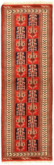 Bordered  Tribal Brown Runner rug 9-ft-runner Turkmenistan Hand-knotted 332712