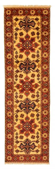 Bordered  Traditional Ivory Runner rug 10-ft-runner Afghan Hand-knotted 347205