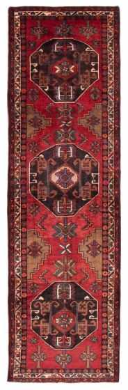 Bordered  Geometric Red Runner rug 13-ft-runner Turkish Hand-knotted 380381