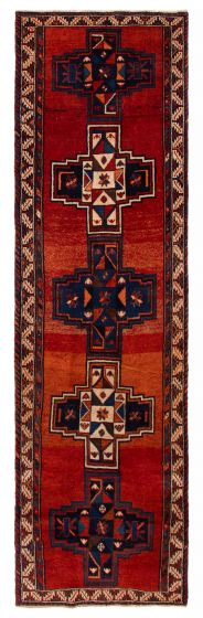 Geometric  Vintage Brown Runner rug 13-ft-runner Turkish Hand-knotted 391109