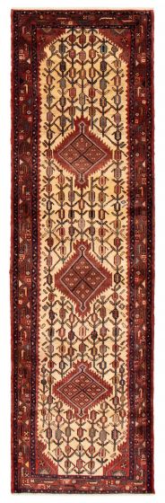 Geometric  Traditional Ivory Runner rug 10-ft-runner Turkish Hand-knotted 393970