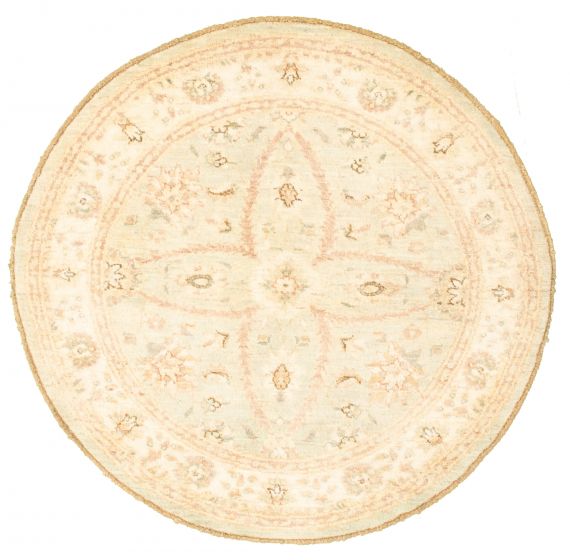 Bordered  Traditional Green Area rug Round Pakistani Hand-knotted 336636