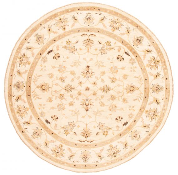 Bordered  Traditional Ivory Area rug Round Pakistani Hand-knotted 362884