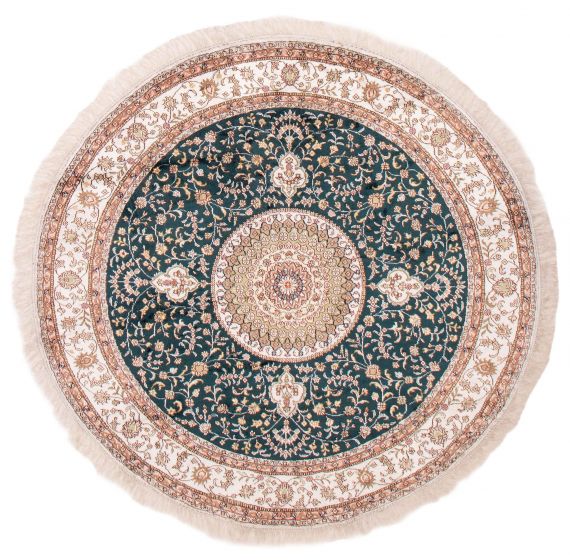 Bordered  Traditional Green Area rug Round Chinese Hand-knotted 387994
