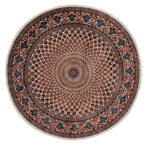 Traditional Ivory Area rug Round Afghan Hand-knotted 389966