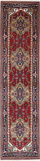Floral  Traditional Red Runner rug 10-ft-runner Indian Hand-knotted 219123