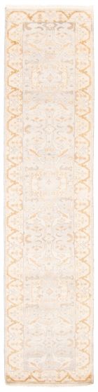 Bordered  Traditional Grey Runner rug 12-ft-runner Indian Hand-knotted 369718
