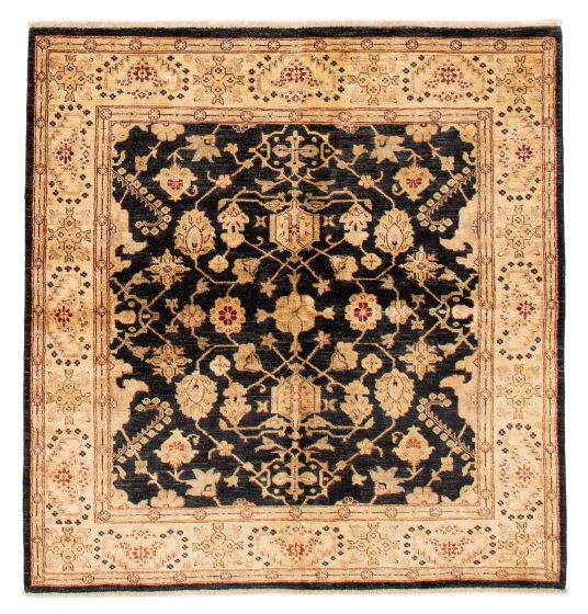 Bordered  Traditional Black Area rug Square Pakistani Hand-knotted 379812