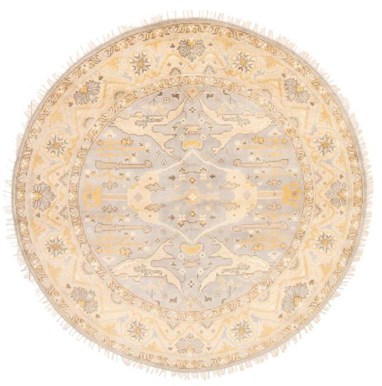 Bordered  Traditional Grey Area rug Round Indian Hand-knotted 356430