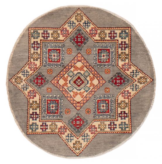 Bordered  Transitional Grey Area rug Round Afghan Hand-knotted 392791