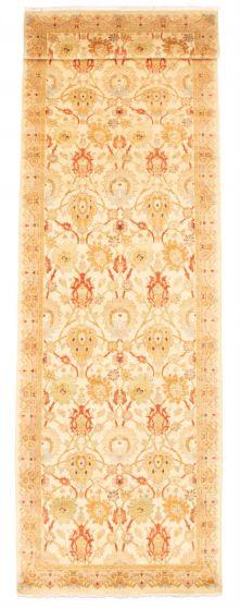 Bordered  Traditional Ivory Runner rug 17-ft-runner Pakistani Hand-knotted 341413