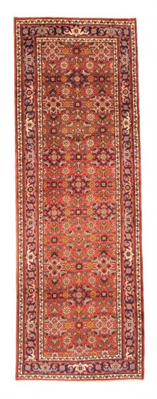 Bordered  Tribal Red Runner rug 9-ft-runner Persian Hand-knotted 352555
