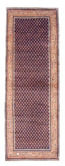 Bordered  Tribal Blue Runner rug 10-ft-runner Persian Hand-knotted 385655