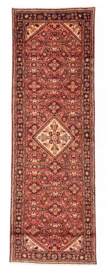 Bordered  Traditional Red Runner rug 11-ft-runner Persian Hand-knotted 385674
