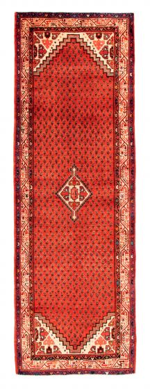 Bordered  Tribal Red Runner rug 10-ft-runner Indian Hand-knotted 352209