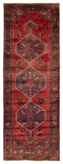 Bordered  Geometric Red Runner rug 10-ft-runner Turkish Hand-knotted 390882
