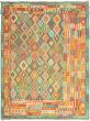 Bordered  Geometric Green Area rug Oversize Turkish Flat-weave 317546