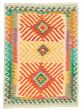 Bordered  Geometric Ivory Area rug 3x5 Turkish Flat-weave 329332