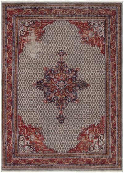 Bordered  Traditional Grey Area rug 8x10 Indian Hand-knotted 290001