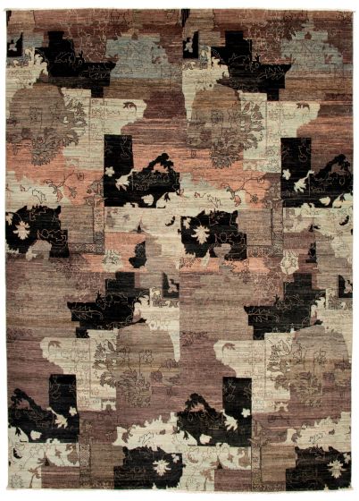 Casual  Transitional Brown Area rug 10x14 Pakistani Hand-knotted 341494