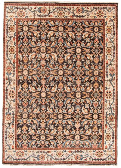 Bordered  Traditional Black Area rug 9x12 Indian Hand-knotted 344143