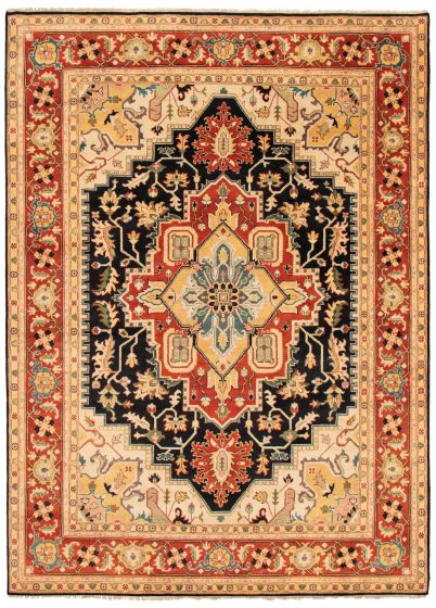 Bordered  Traditional Black Area rug 10x14 Indian Hand-knotted 362097