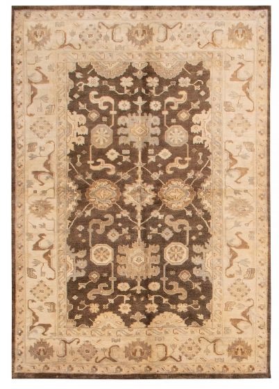 Bordered  Traditional Ivory Area rug 5x8 Indian Hand-knotted 375513