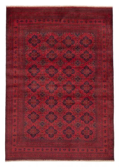 Bordered  Traditional Red Area rug 6x9 Afghan Hand-knotted 378013