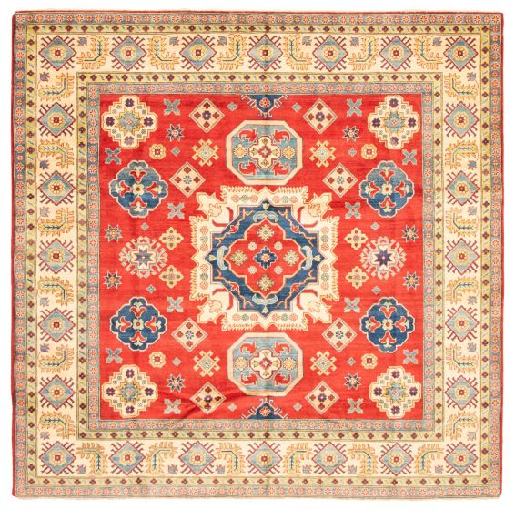 Bordered  Traditional Red Area rug Square Afghan Hand-knotted 348288
