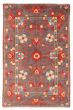 Bordered  Transitional Brown Area rug 5x8 Indian Hand-knotted 387361