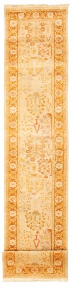 Bordered  Traditional Yellow Runner rug 14-ft-runner Pakistani Hand-knotted 338111