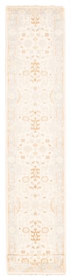Bordered  Traditional Ivory Runner rug 19-ft-runner Indian Hand-knotted 370032