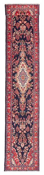 Bordered  Traditional Blue Runner rug 15-ft-runner Persian Hand-knotted 380332
