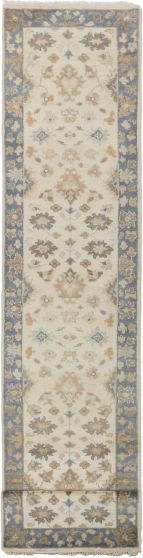 Floral  Traditional Ivory Runner rug 12-ft-runner Indian Hand-knotted 242884