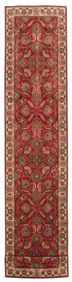 Bordered  Traditional Red Runner rug 18-ft-runner Indian Hand-knotted 374404