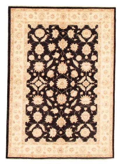 Bordered  Traditional Black Area rug 5x8 Afghan Hand-knotted 346487