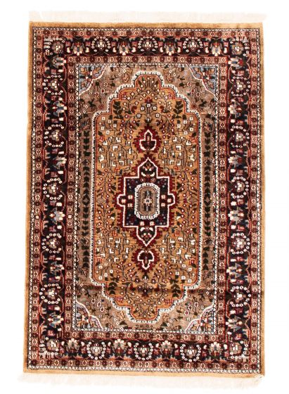 Bordered  Traditional Green Area rug 3x5 Indian Hand-knotted 348836