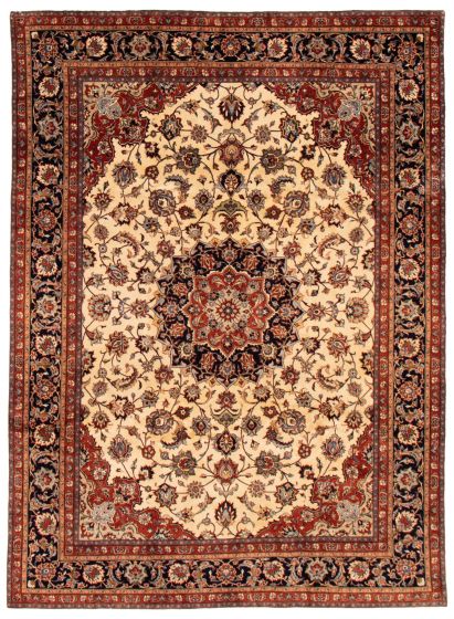 Bordered  Traditional Ivory Area rug 8x10 Indian Hand-knotted 357520