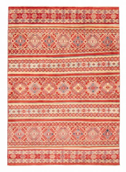 Geometric  Stripes Red Area rug 6x9 Afghan Hand-knotted 376715