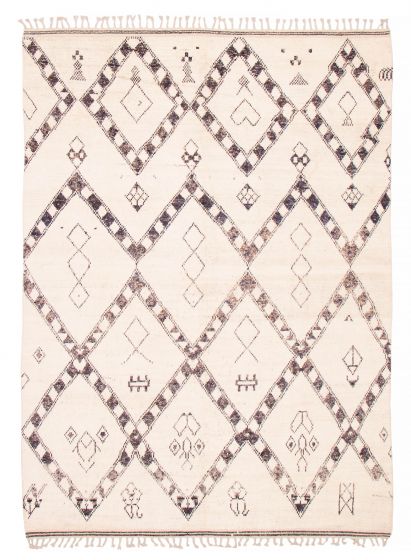 Moroccan  Tribal Ivory Area rug 8x10 Pakistani Hand-knotted 381701