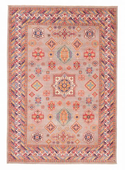 Bordered  Geometric Ivory Area rug 6x9 Afghan Hand-knotted 381845